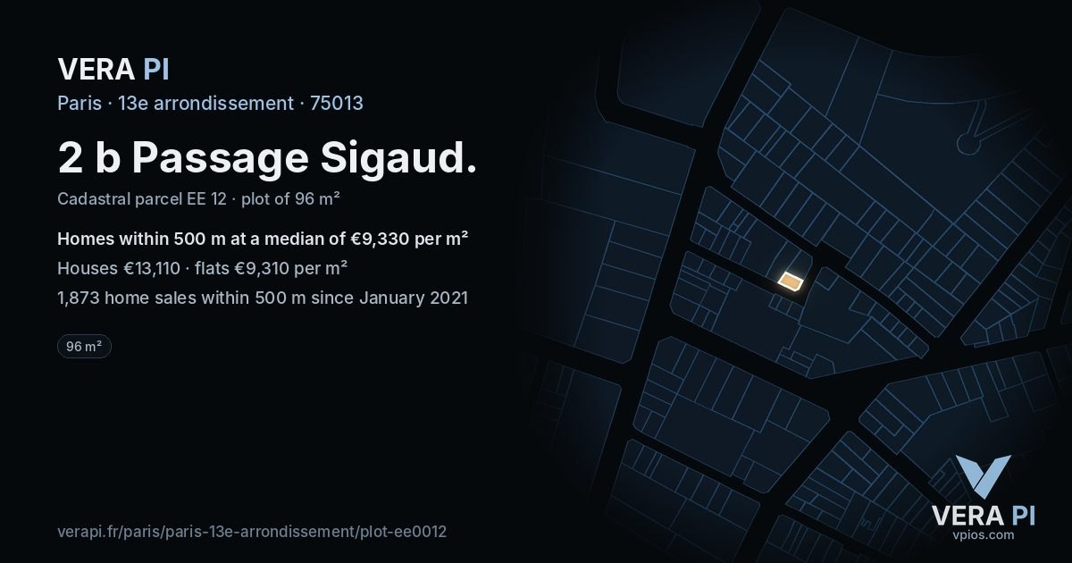 2 b Passage Sigaud, 13e arrondissement at night – the plot lit, the parcels around coloured by the prices near them