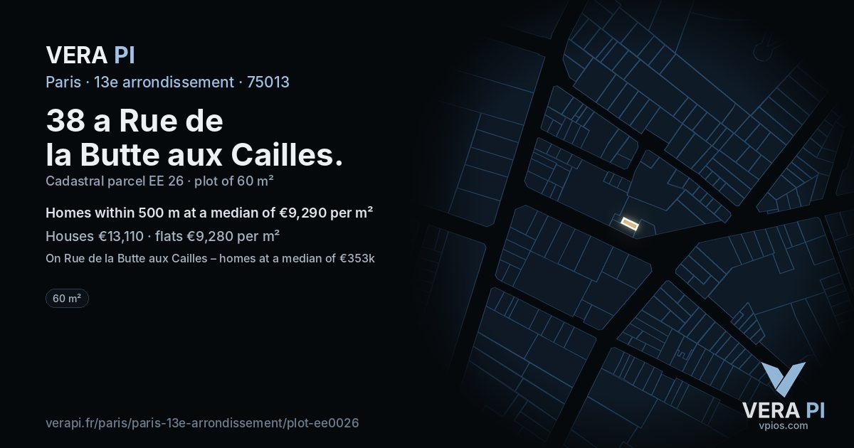 38 a Rue de la Butte aux Cailles, 13e arrondissement at night – the plot lit, the parcels around coloured by the prices near them