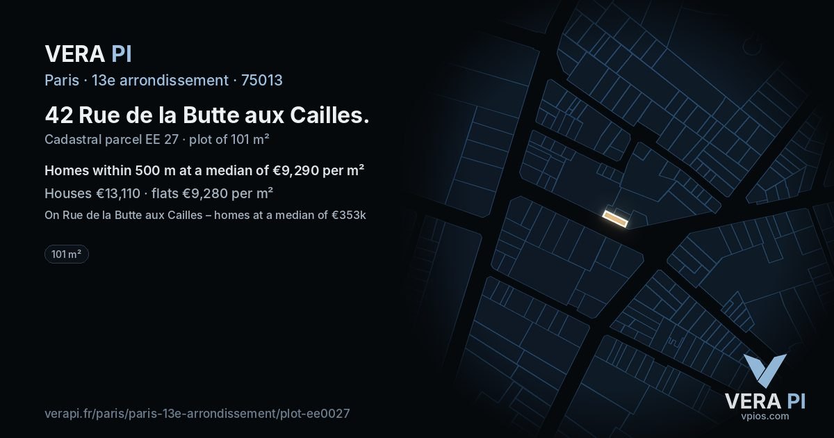 42 Rue de la Butte aux Cailles, 13e arrondissement at night – the plot lit, the parcels around coloured by the prices near them