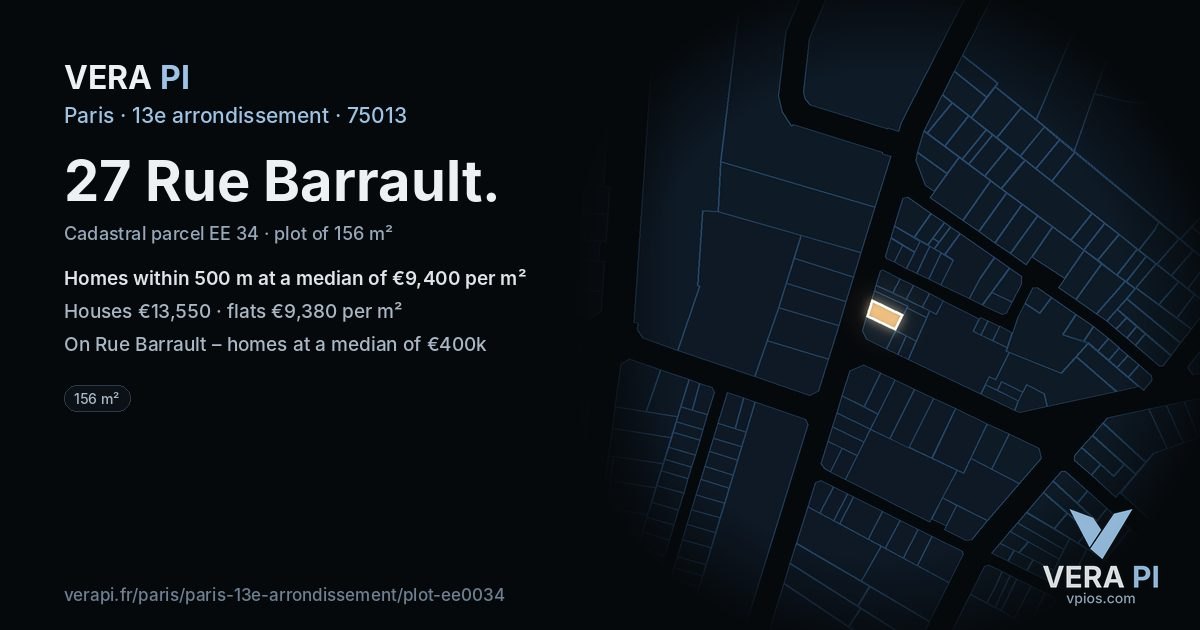 27 Rue Barrault, 13e arrondissement at night – the plot lit, the parcels around coloured by the prices near them