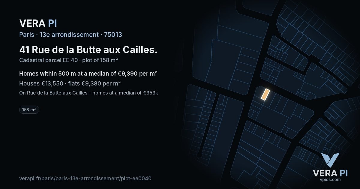 41 Rue de la Butte aux Cailles, 13e arrondissement at night – the plot lit, the parcels around coloured by the prices near them