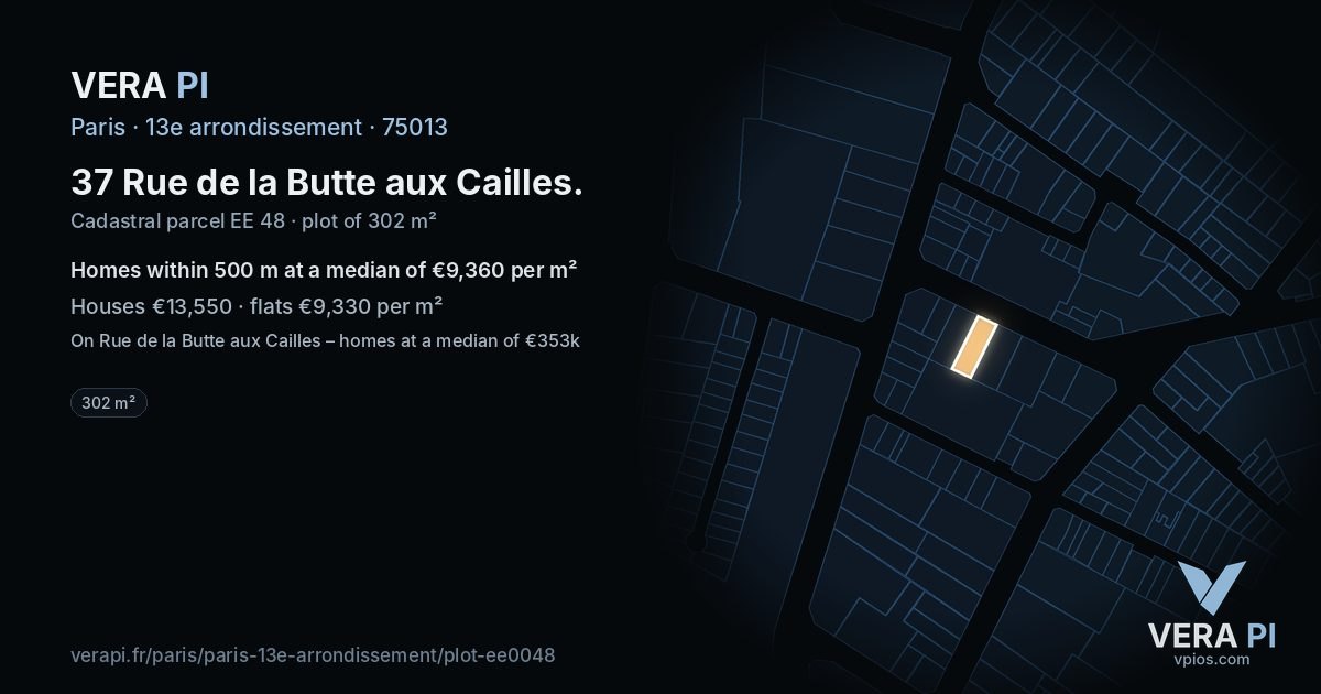 37 Rue de la Butte aux Cailles, 13e arrondissement at night – the plot lit, the parcels around coloured by the prices near them