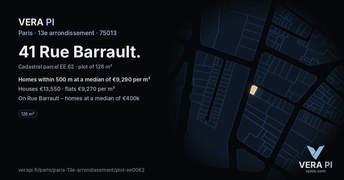 41 Rue Barrault, 13e arrondissement at night – the plot lit, the parcels around coloured by the prices near them