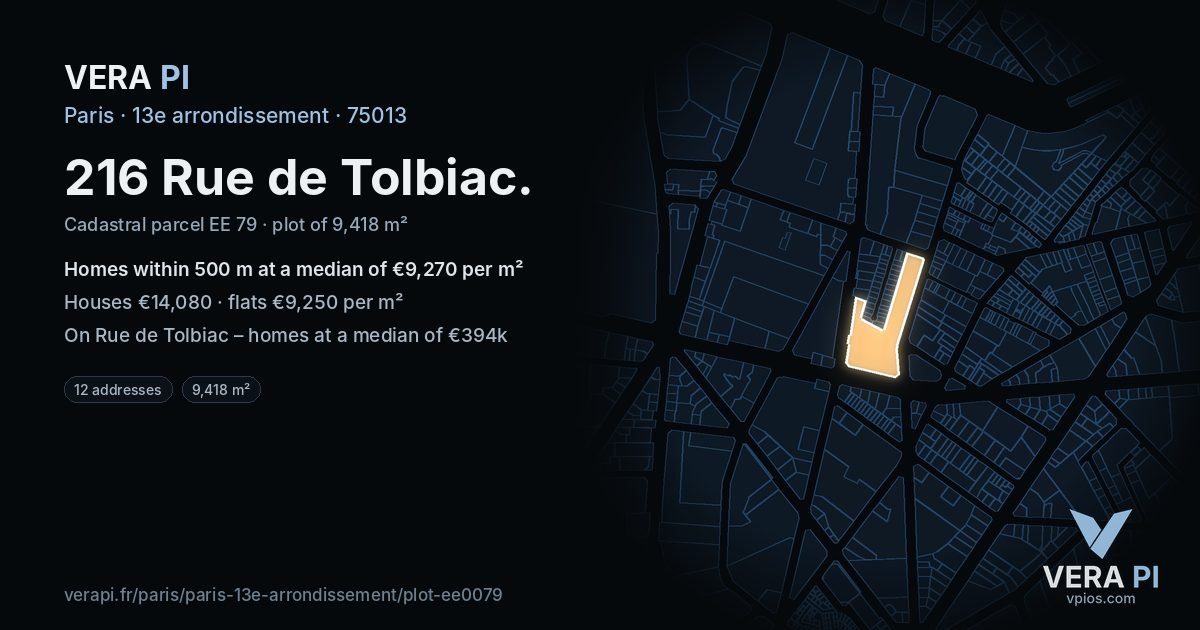 216 Rue de Tolbiac, 13e arrondissement at night – the plot lit, the parcels around coloured by the prices near them