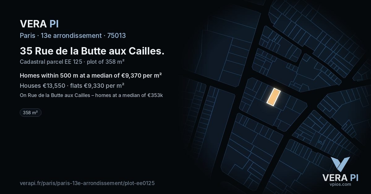 35 Rue de la Butte aux Cailles, 13e arrondissement at night – the plot lit, the parcels around coloured by the prices near them