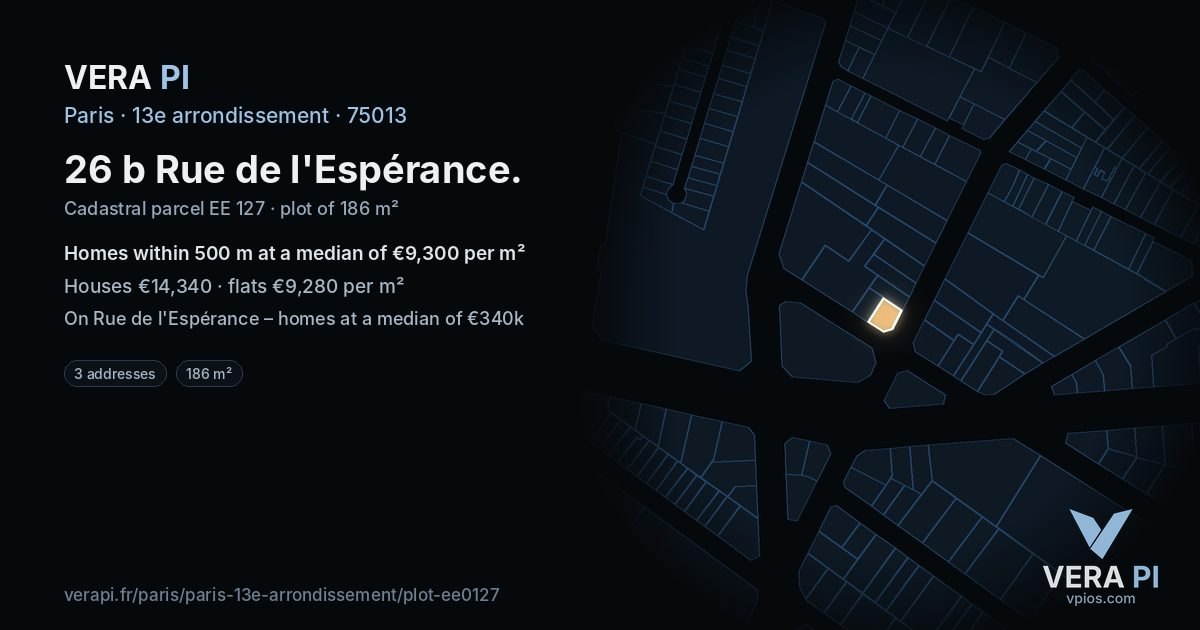 26 b Rue de l'Espérance, 13e arrondissement at night – the plot lit, the parcels around coloured by the prices near them