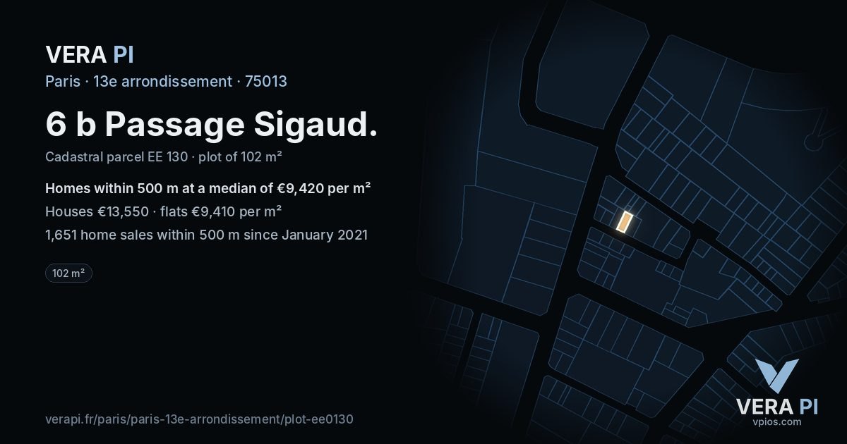 6 b Passage Sigaud, 13e arrondissement at night – the plot lit, the parcels around coloured by the prices near them