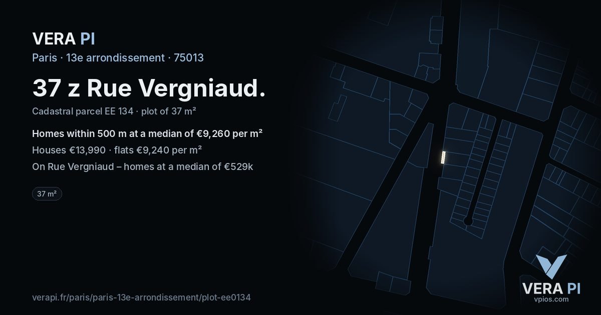 37 z Rue Vergniaud, 13e arrondissement at night – the plot lit, the parcels around coloured by the prices near them