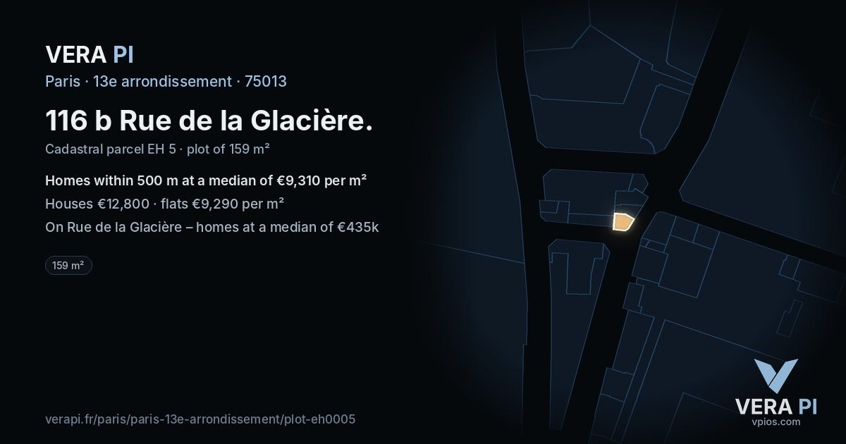 116 b Rue de la Glacière, 13e arrondissement at night – the plot lit, the parcels around coloured by the prices near them