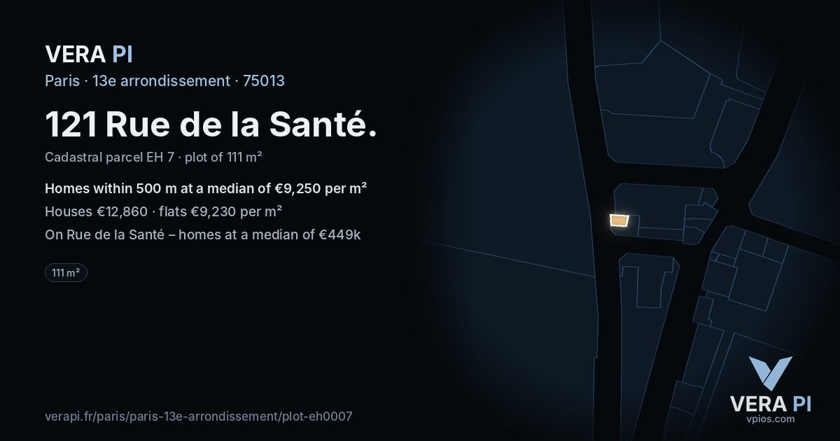 121 Rue de la Santé, 13e arrondissement at night – the plot lit, the parcels around coloured by the prices near them