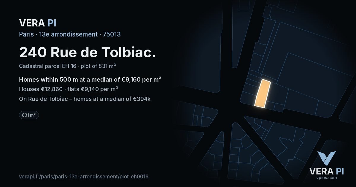 240 Rue de Tolbiac, 13e arrondissement at night – the plot lit, the parcels around coloured by the prices near them