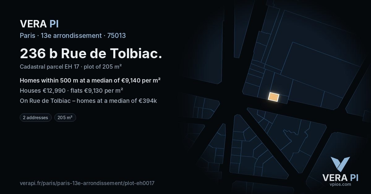 236 b Rue de Tolbiac, 13e arrondissement at night – the plot lit, the parcels around coloured by the prices near them
