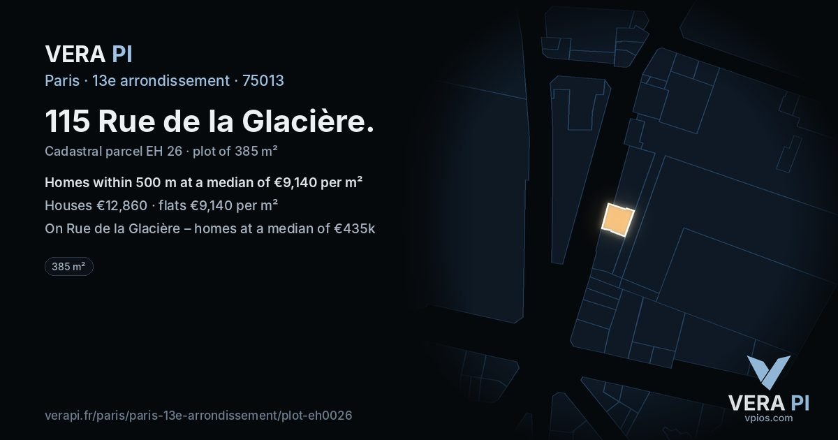 115 Rue de la Glacière, 13e arrondissement at night – the plot lit, the parcels around coloured by the prices near them