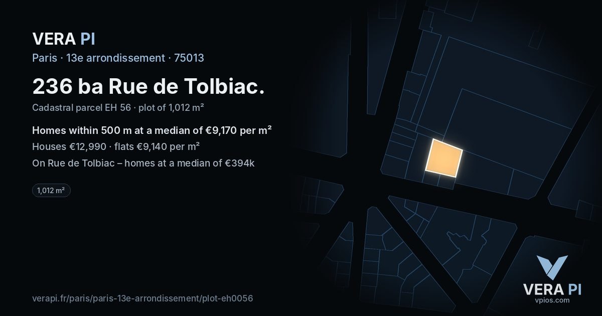 236 ba Rue de Tolbiac, 13e arrondissement at night – the plot lit, the parcels around coloured by the prices near them