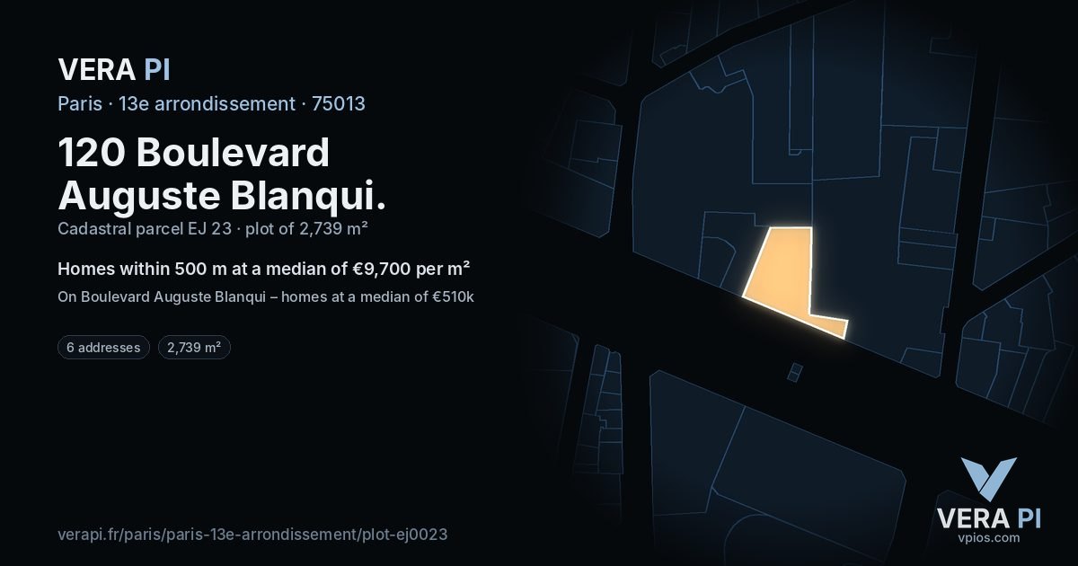 120 Boulevard Auguste Blanqui, 13e arrondissement at night – the plot lit, the parcels around coloured by the prices near them