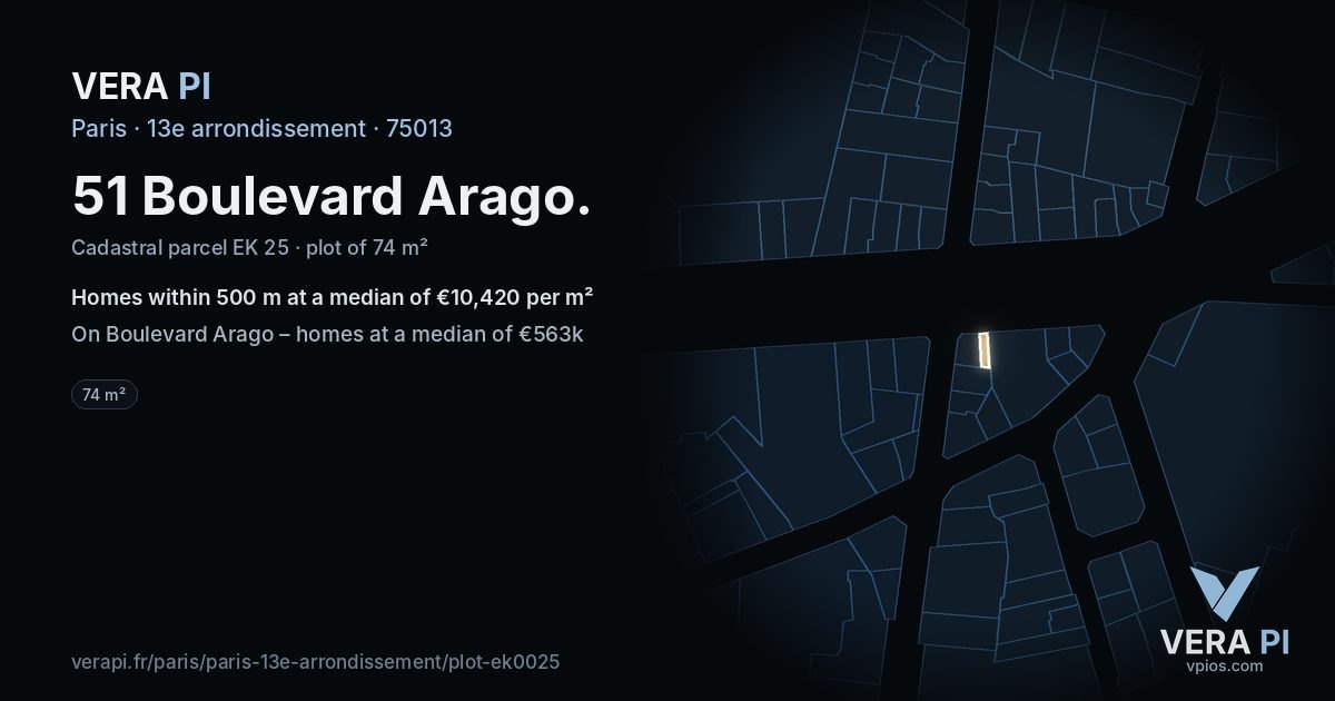 51 Boulevard Arago, 13e arrondissement at night – the plot lit, the parcels around coloured by the prices near them