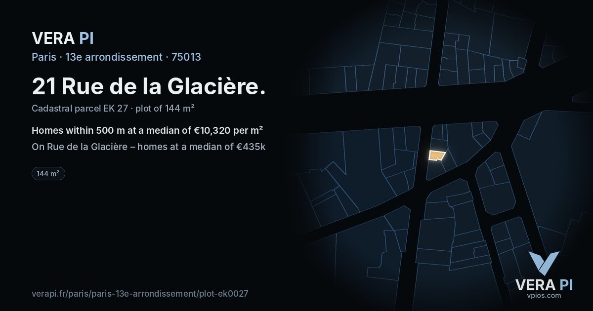 21 Rue de la Glacière, 13e arrondissement at night – the plot lit, the parcels around coloured by the prices near them