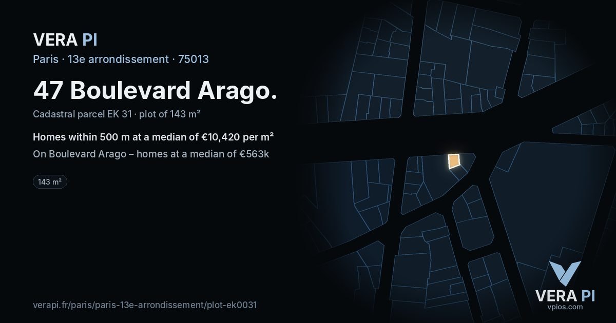 47 Boulevard Arago, 13e arrondissement at night – the plot lit, the parcels around coloured by the prices near them