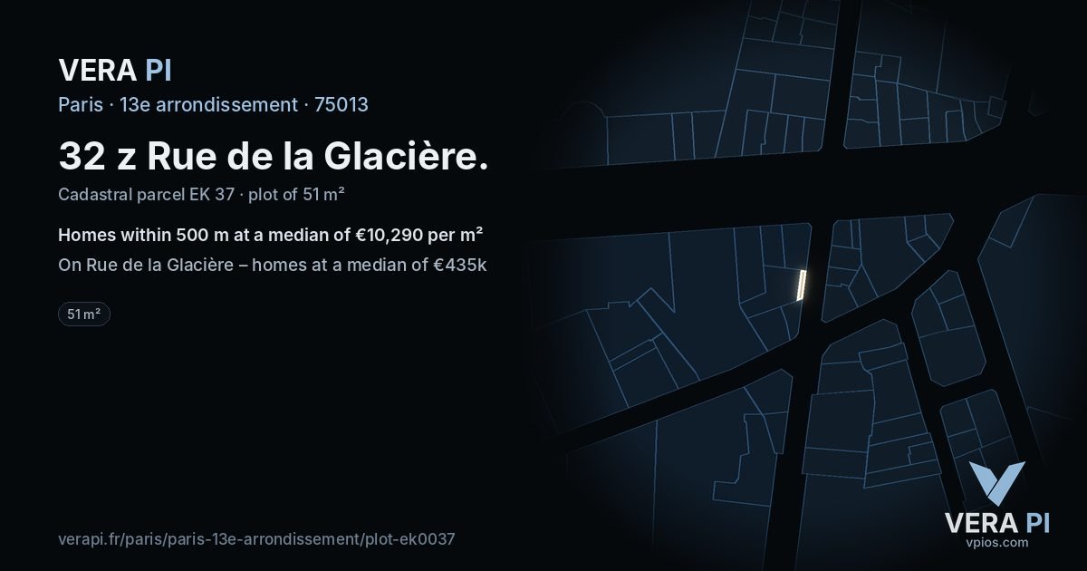 32 z Rue de la Glacière, 13e arrondissement at night – the plot lit, the parcels around coloured by the prices near them