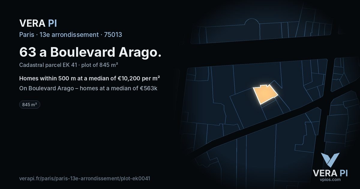 63 a Boulevard Arago, 13e arrondissement at night – the plot lit, the parcels around coloured by the prices near them