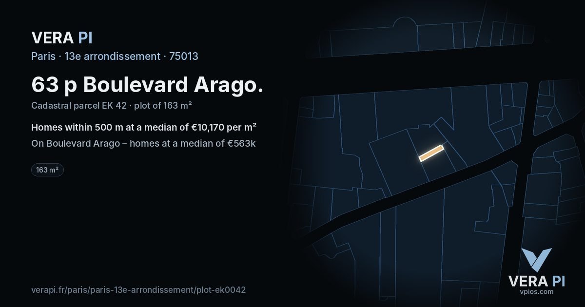 63 p Boulevard Arago, 13e arrondissement at night – the plot lit, the parcels around coloured by the prices near them