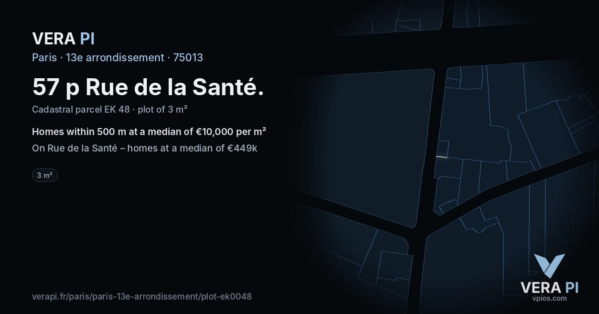 57 p Rue de la Santé, 13e arrondissement at night – the plot lit, the parcels around coloured by the prices near them