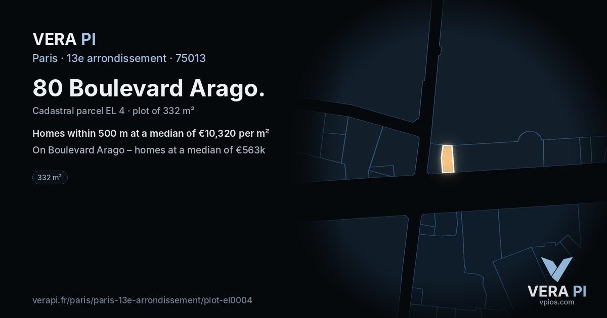 80 Boulevard Arago, 13e arrondissement at night – the plot lit, the parcels around coloured by the prices near them