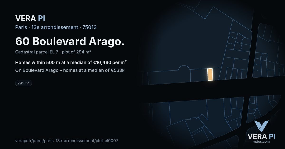 60 Boulevard Arago, 13e arrondissement at night – the plot lit, the parcels around coloured by the prices near them
