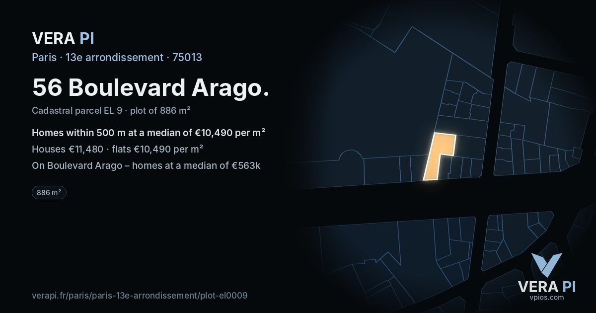 56 Boulevard Arago, 13e arrondissement at night – the plot lit, the parcels around coloured by the prices near them
