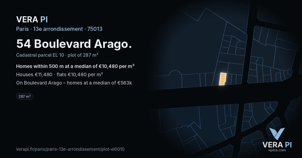 54 Boulevard Arago, 13e arrondissement at night – the plot lit, the parcels around coloured by the prices near them