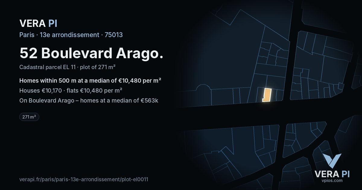 52 Boulevard Arago, 13e arrondissement at night – the plot lit, the parcels around coloured by the prices near them