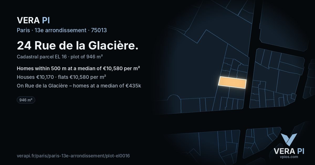 24 Rue de la Glacière, 13e arrondissement at night – the plot lit, the parcels around coloured by the prices near them