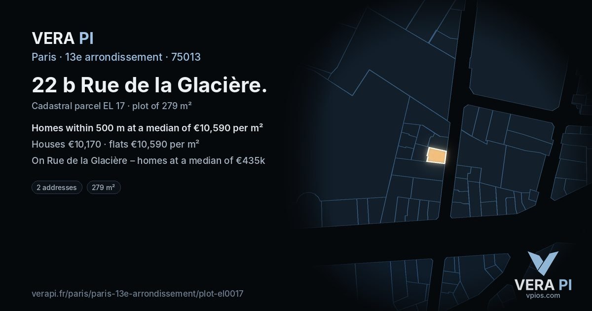 22 b Rue de la Glacière, 13e arrondissement at night – the plot lit, the parcels around coloured by the prices near them