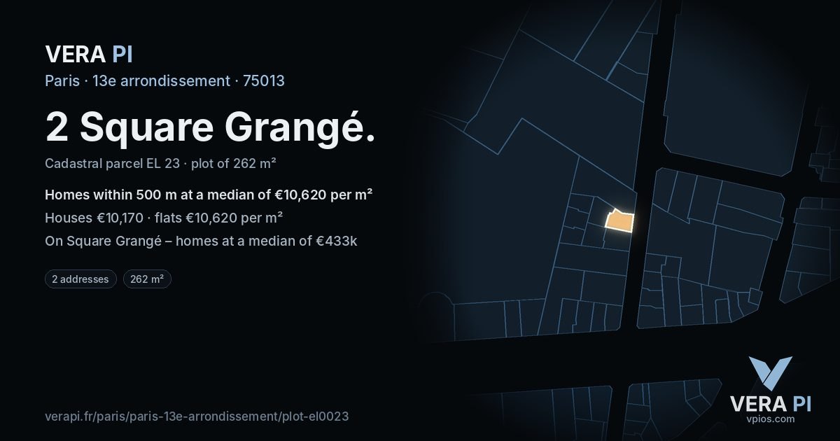 2 Square Grangé, 13e arrondissement at night – the plot lit, the parcels around coloured by the prices near them