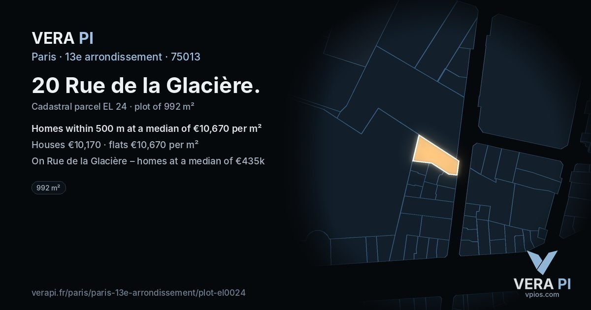 20 Rue de la Glacière, 13e arrondissement at night – the plot lit, the parcels around coloured by the prices near them
