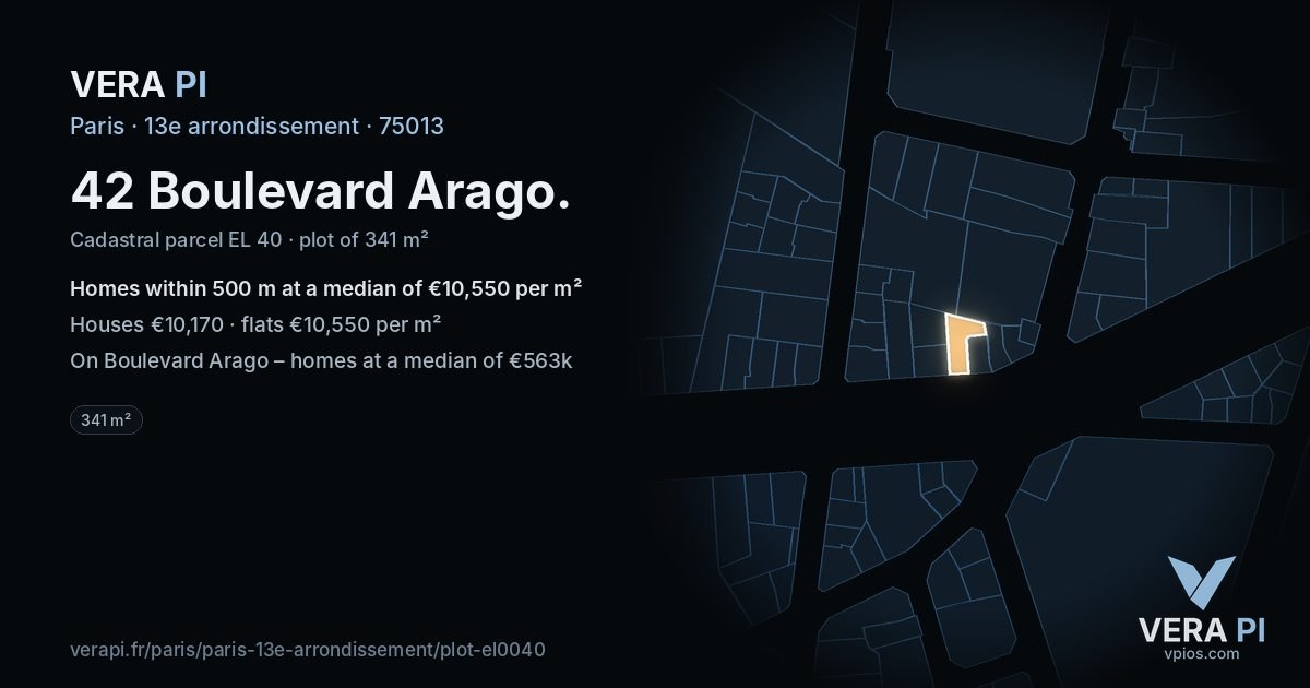 42 Boulevard Arago, 13e arrondissement at night – the plot lit, the parcels around coloured by the prices near them