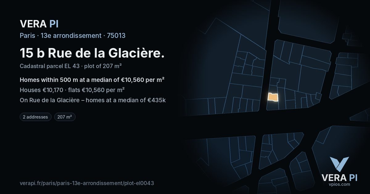 15 b Rue de la Glacière, 13e arrondissement at night – the plot lit, the parcels around coloured by the prices near them