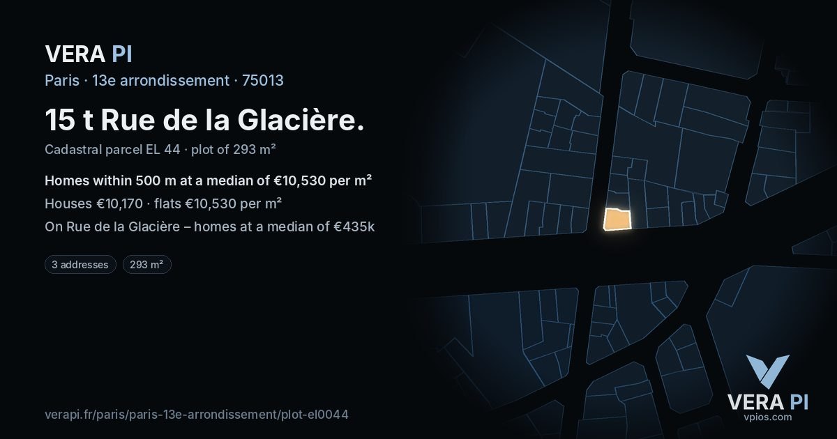 15 t Rue de la Glacière, 13e arrondissement at night – the plot lit, the parcels around coloured by the prices near them