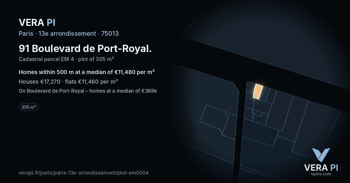 91 Boulevard de Port-Royal, 13e arrondissement at night – the plot lit, the parcels around coloured by the prices near them
