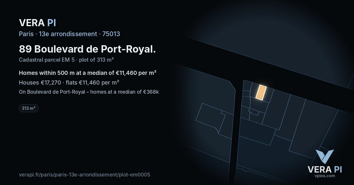 89 Boulevard de Port-Royal, 13e arrondissement at night – the plot lit, the parcels around coloured by the prices near them