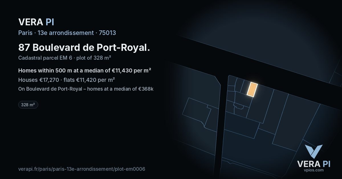 87 Boulevard de Port-Royal, 13e arrondissement at night – the plot lit, the parcels around coloured by the prices near them