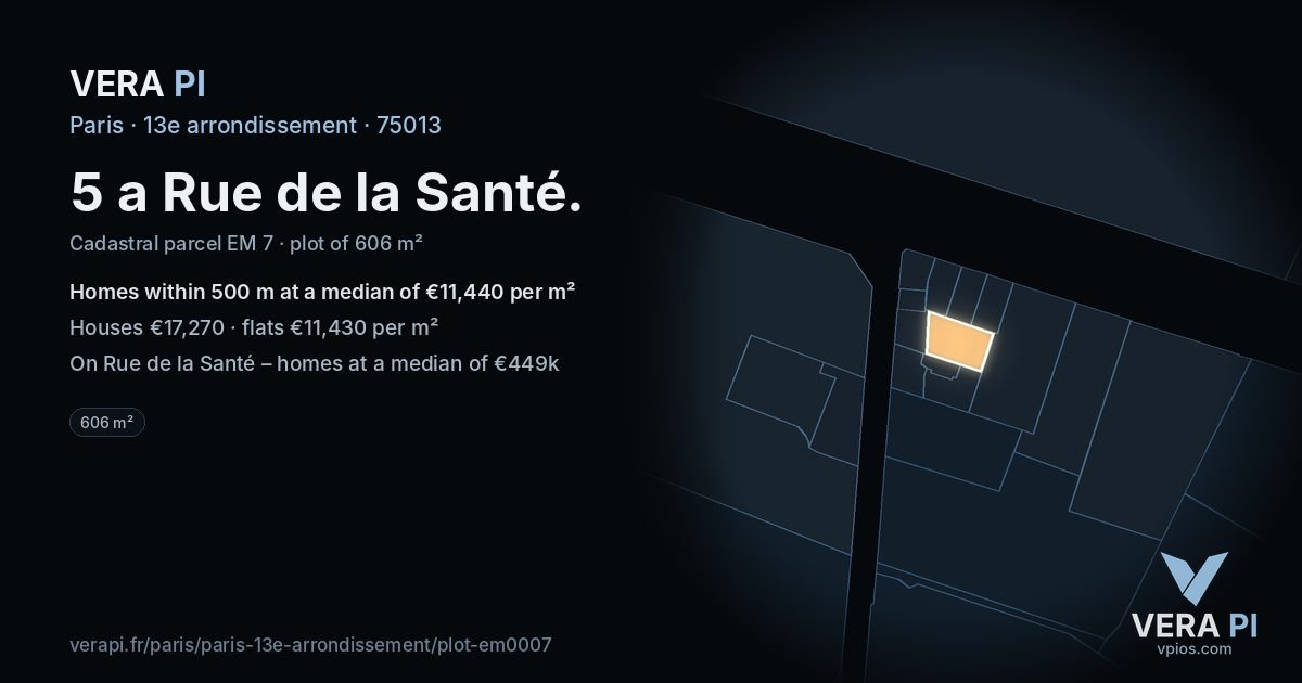 5 a Rue de la Santé, 13e arrondissement at night – the plot lit, the parcels around coloured by the prices near them