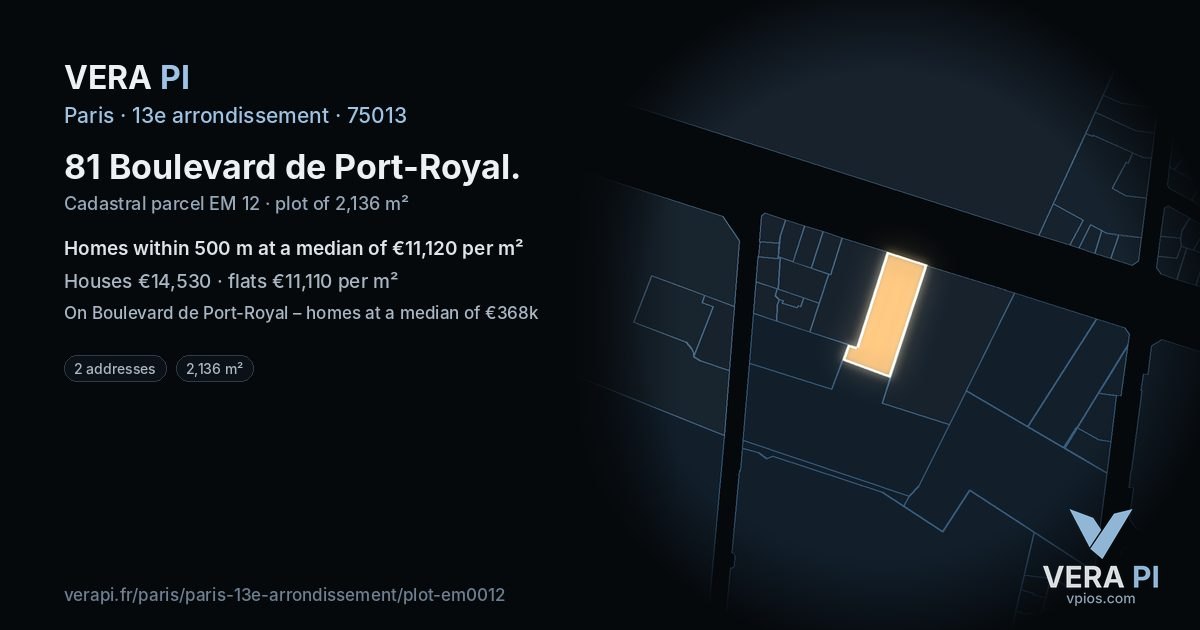 81 Boulevard de Port-Royal, 13e arrondissement at night – the plot lit, the parcels around coloured by the prices near them