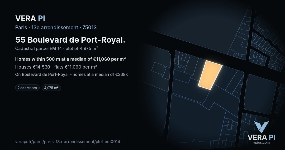 55 Boulevard de Port-Royal, 13e arrondissement at night – the plot lit, the parcels around coloured by the prices near them
