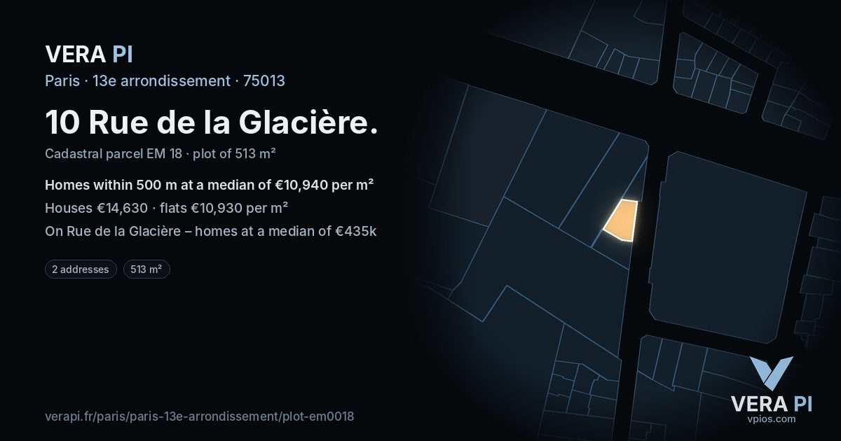 10 Rue de la Glacière, 13e arrondissement at night – the plot lit, the parcels around coloured by the prices near them