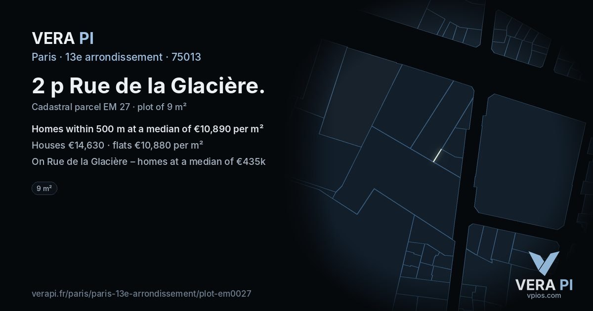 2 p Rue de la Glacière, 13e arrondissement at night – the plot lit, the parcels around coloured by the prices near them