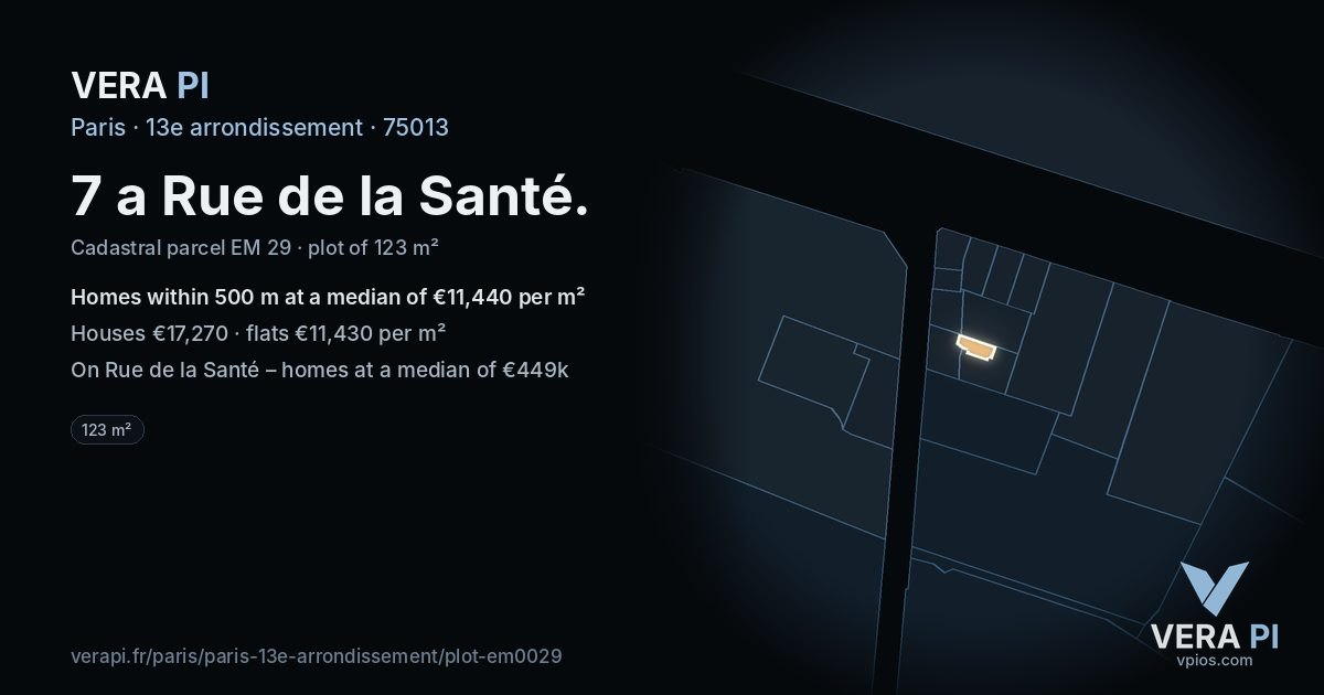 7 a Rue de la Santé, 13e arrondissement at night – the plot lit, the parcels around coloured by the prices near them