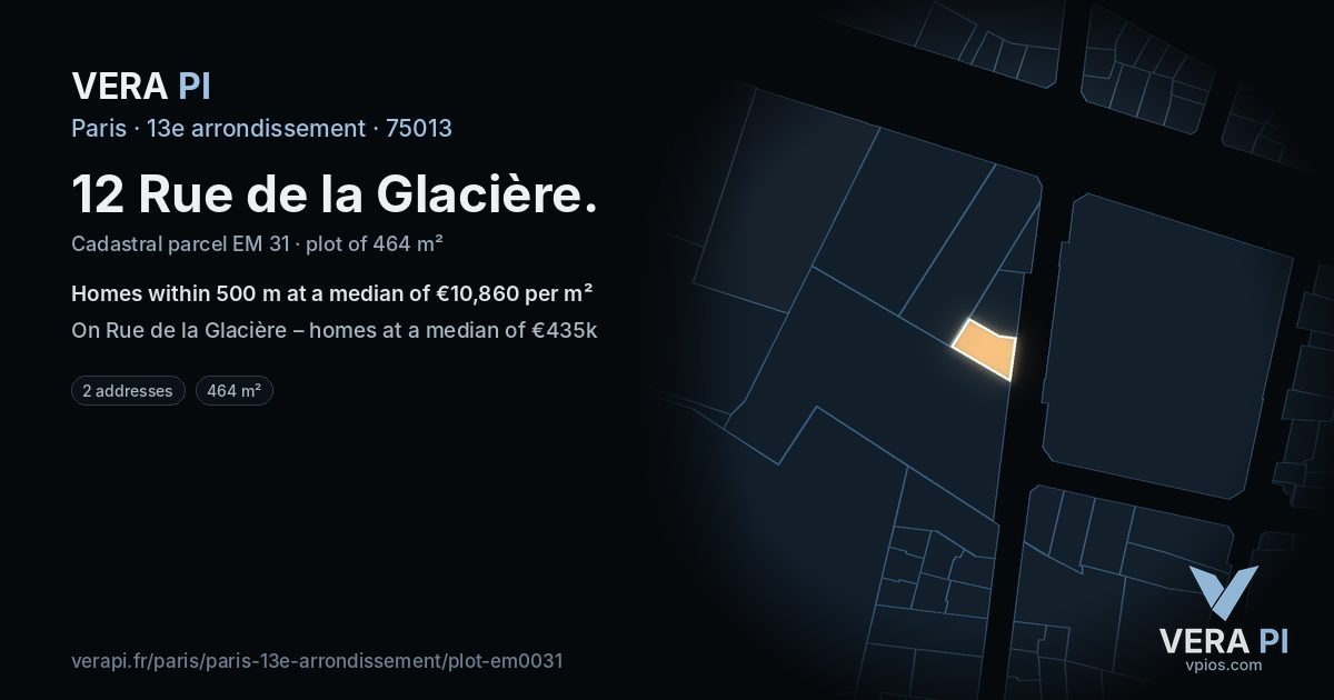 12 Rue de la Glacière, 13e arrondissement at night – the plot lit, the parcels around coloured by the prices near them