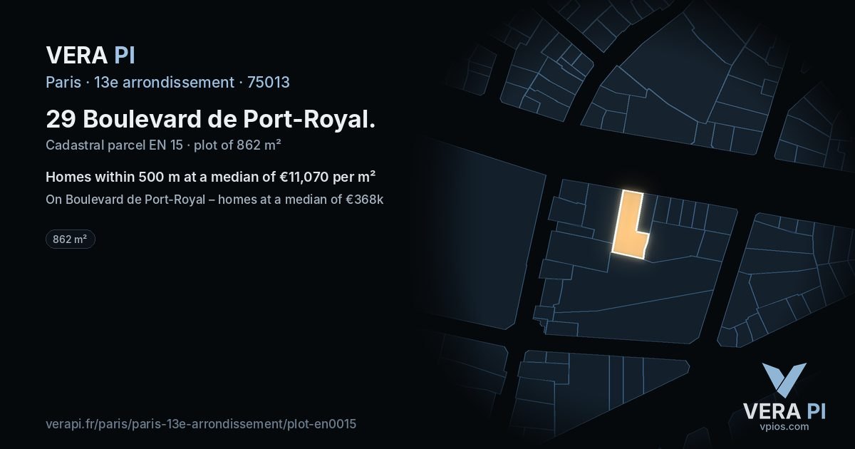 29 Boulevard de Port-Royal, 13e arrondissement at night – the plot lit, the parcels around coloured by the prices near them