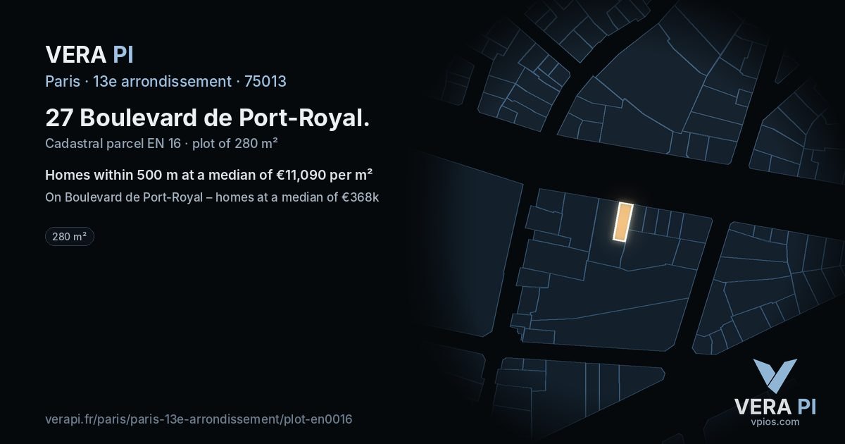 27 Boulevard de Port-Royal, 13e arrondissement at night – the plot lit, the parcels around coloured by the prices near them